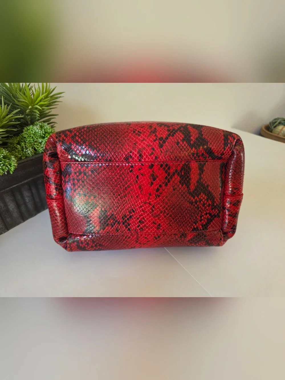 Dries Van Noten Vermilion Python Embossed Leather Hobo Bag- Runway Piece